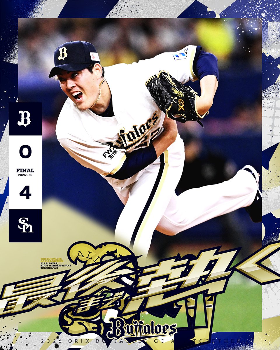 Orix_Buffaloes's tweet photo. 9月︎16日（水）
オリックス 0-4 福岡ソフトバンク
【勝】ヘルナンデス【敗】岩嵜

9回までスコアレスの展開も、延長で投手陣が力尽き連敗
https://t.co/z2uhzlrCDw

◇ 岸田 護 監督
「（打線はチャンスを作りながらも）どこかで点を取っていければよかったですけど、お互いに・・・」

#Bs2026 #最後まで熱く