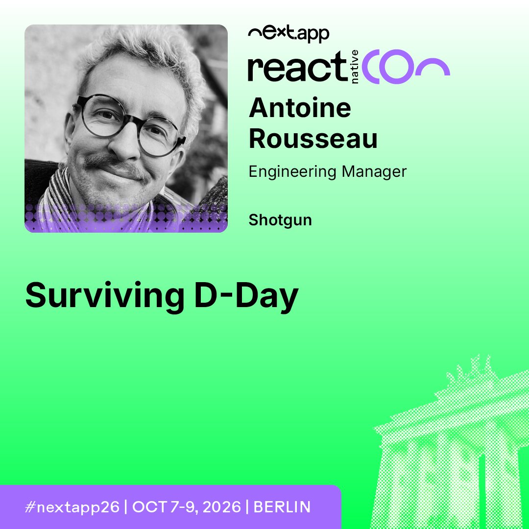 reactnativecon's tweet photo. What happens when your event app's Wi-Fi dies on show day? 🎪

Antoine Rousseau on building Shotgun Backstage — offline-first, Bluetooth mesh sync, Tap to Pay — all in React Native, at reactnativeCon Berlin.

Learn more: https://t.co/KloEs2tbpj #nextapp26 #ReactNative https://t.co/GqAAewSfmy
