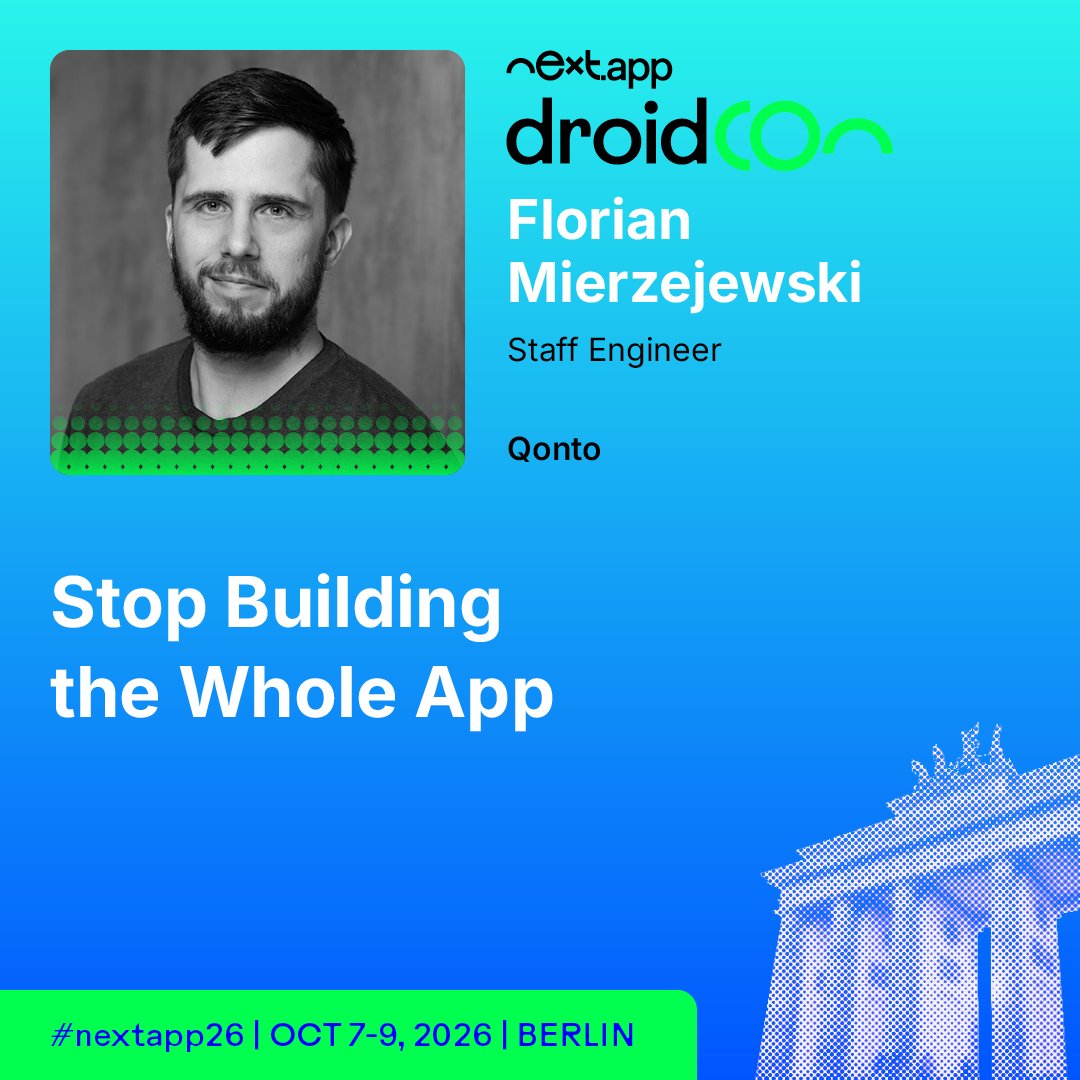 droidconBerlin's tweet photo. 1,000+ modules just to test one screen? Florian Mierzejewski explains how Qonto stopped building the whole app at droidCon Berlin. 🔧

Learn more: https://t.co/GAdjlA34po #nextapp26 #AndroidDev https://t.co/agyWctezkh