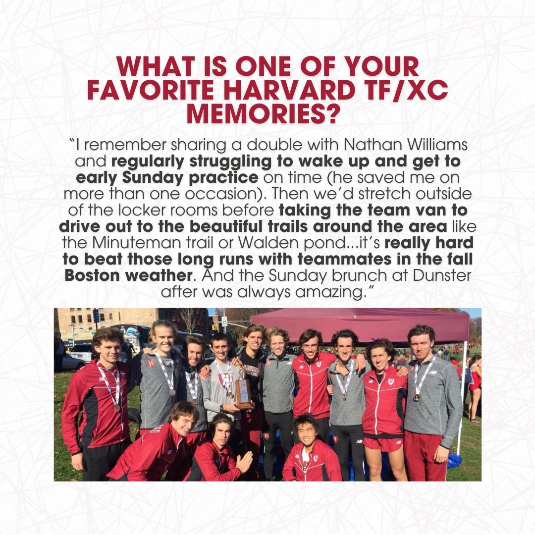 HarvardTFXC's tweet photo. Our Alumni Spotlight highlights former distance and cross country runner, Sam Oh! Sam pursued graduate studies in law and business and is now leveraging AI to help transform the legal field. Swipe to learn more about Sam and gain insights into his journey thus far!

#GoCrimson https://t.co/aFN1MVSc2G