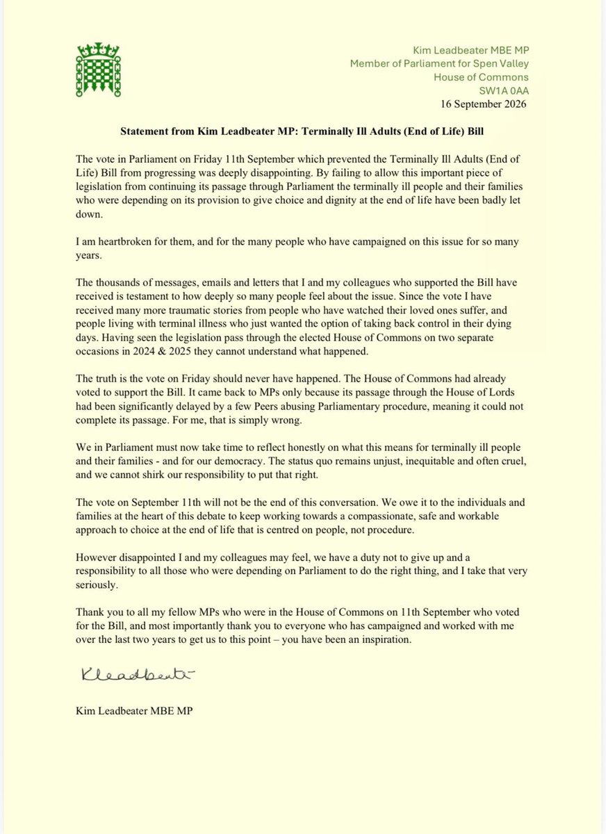 kimleadbeater's tweet photo. I have reflected at length about what happened in Parliament on Friday. Thank you to everyone who has contacted me with their heartbreaking personal stories and campaigned on this issue for far too long. I am so sorry. Please see my statement below. Many thanks, Kim https://t.co/BoDzvdozcP