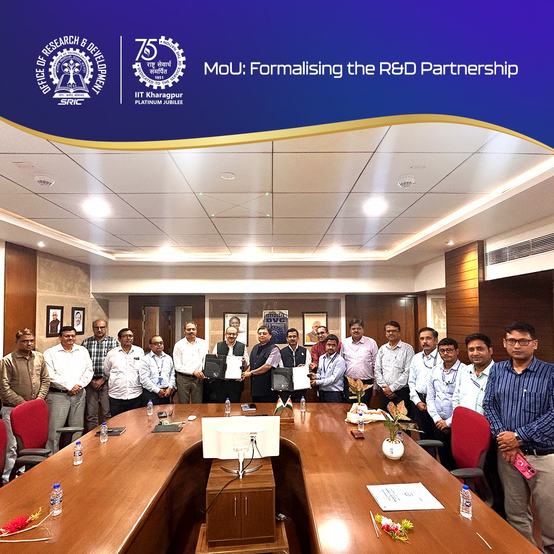 OfficeofRnDIIT's tweet photo. AI-Driven R&amp;D for the Power Sector.
@damodarvalleyco and @IITKgp sign an MoU for power sector R&amp;D in the presence of Shri Rajesh Pandey, IAS, Chairman, DVC; GM, DVC; Prof. Abhijit Mukherjee, Associate Dean, R&amp;D; Prof. Renji Remesan; and Prof. Subhajit Sidhanta.

#DVC #IITKharagpu https://t.co/c9tiQn3P36