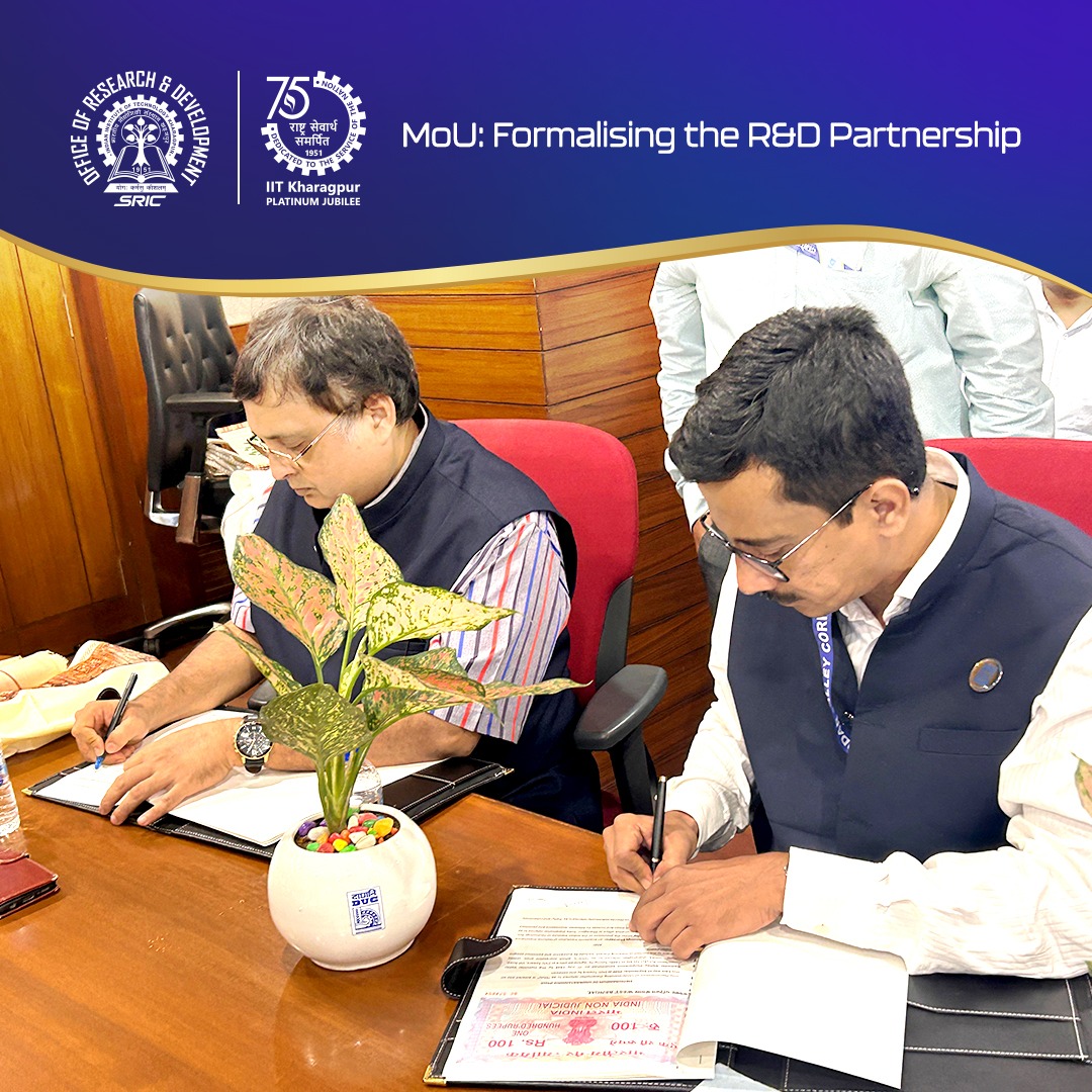 OfficeofRnDIIT's tweet photo. AI-Driven R&amp;D for the Power Sector.
@damodarvalleyco and @IITKgp sign an MoU for power sector R&amp;D in the presence of Shri Rajesh Pandey, IAS, Chairman, DVC; GM, DVC; Prof. Abhijit Mukherjee, Associate Dean, R&amp;D; Prof. Renji Remesan; and Prof. Subhajit Sidhanta.

#DVC #IITKharagpu https://t.co/c9tiQn3P36