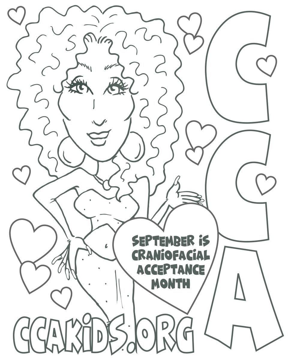 _scottclarke's tweet photo. CCA Kids/Cher toon Coloring page, September is Craniofacial Acceptance Month, visit https://t.co/7bh5Dkgk9F today to learn more. #cher #ccakids #coloringpage https://t.co/4AF8i9XqyX