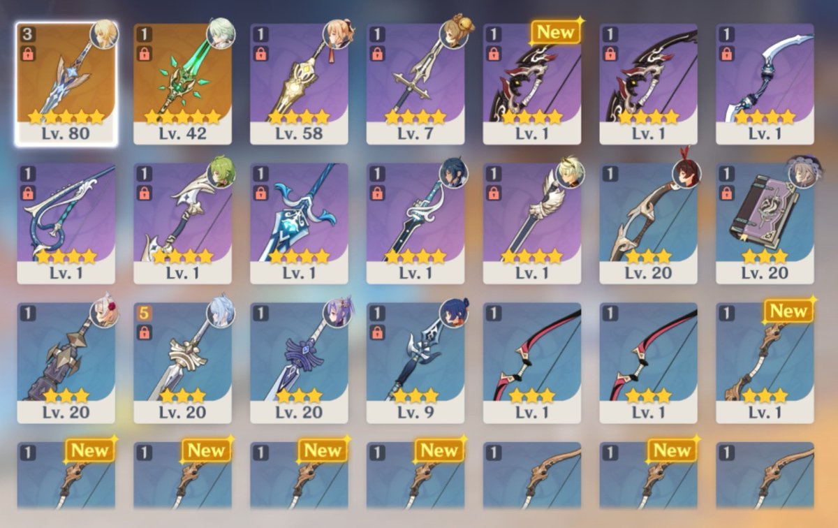 frostared's tweet photo. I bought Battle Pass for the first time and i don't know which weapon to get from this!? 

NOTE: I'm going to pull for Vodyanista and 5 star Clorinde, as I have Cryo Traveler, Odette, Alyosha and Jean as my main team! 

and these are the weapon i have and the main characters AR45 https://t.co/s6yHajjAsu