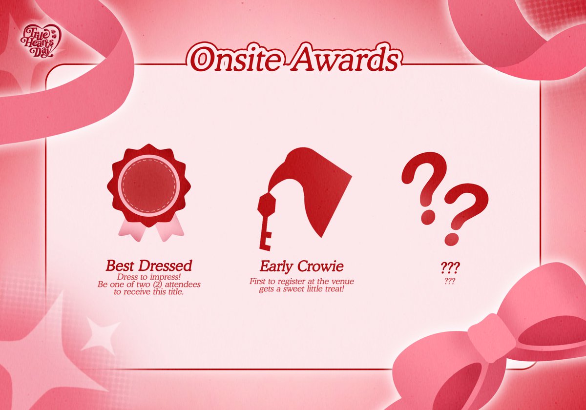 rosetinecomm's tweet photo. 📢 ONSITE AWARDS .ᐟ 

Want to win a special prize? You could dress to the nines, be the first to register, or maybe even bet on a secret third thing... 🤔

#TrueHeartsCSE #TWSTCSE https://t.co/2gnQHDQPWu