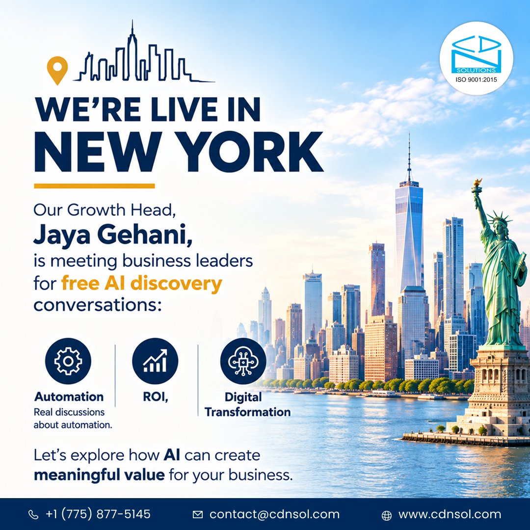 cdnsolutions's tweet photo. 🇺🇸 We’re live in New York!

Our Growth Head, Jaya Gehani, is meeting business leaders for free AI discovery conversations.

Let’s explore how AI can drive:
⚙️ Automation
📈 ROI
💡 Digital Transformation
🌐 https://t.co/BxaT3Ie2ft
#AI #Automation #DigitalTransformation #NewYork https://t.co/TYCFTdyVJV