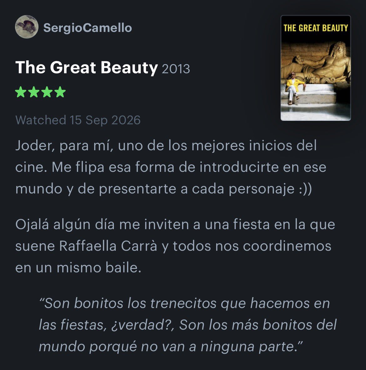 cosialscom's tweet photo. el tío gana con su equipo, llega a su casa y se pone a ver una película de sorrentino https://t.co/raD07q4eBj