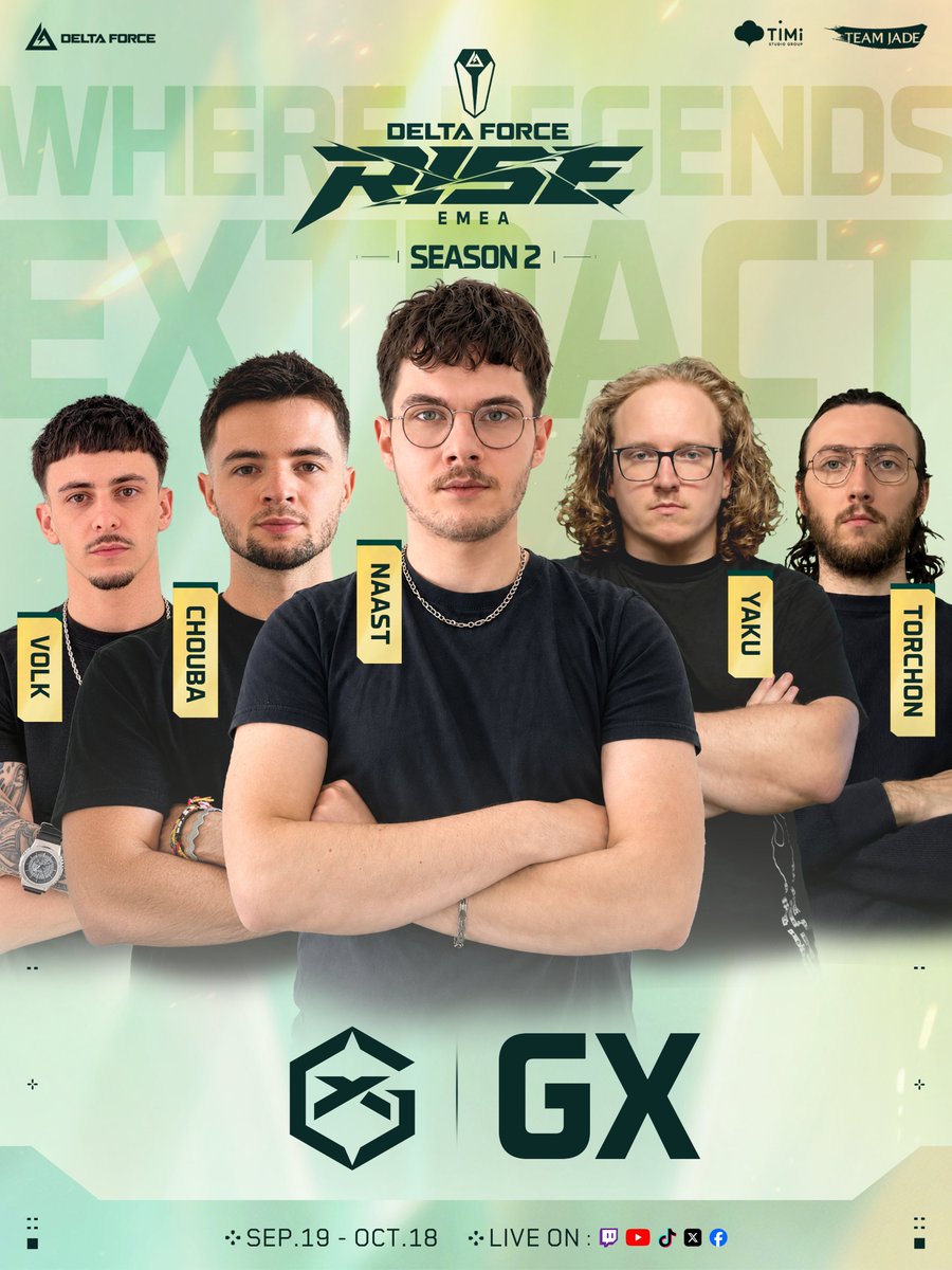 DFGameEsports's tweet photo. Meet your RISE Series EMEA S2 teams — 2/3

@FNATIC
@GotagaTV
@GIANTXGG
REC

Four more teams joining the fight.

RISE Series returns on September 19.

#DeltaForce #DFesports #DFRise https://t.co/2s0e3z6zmD
