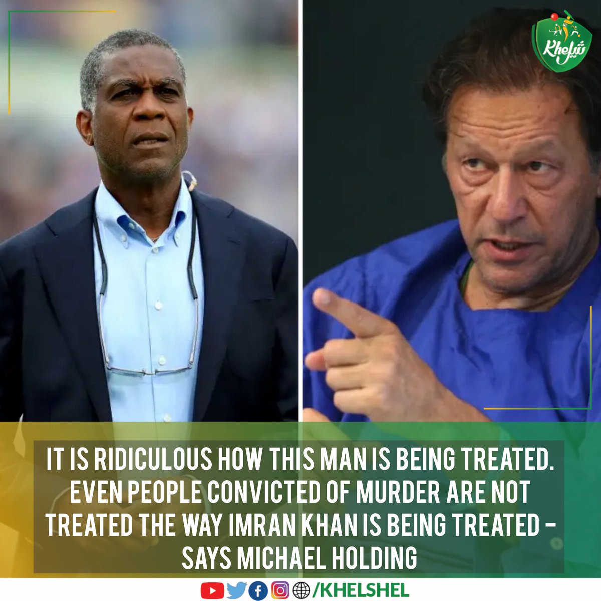 khelshel's tweet photo. "Even people convicted of murder are not treated the way Imran Khan is being treated."

Cricket icon and commentator Michael Holding shares his unfiltered thoughts on the ongoing situation. 📉

#Cricket | #Pakistan | #ImranKhan | #MichaelHolding | #WestIndies https://t.co/Ich3rG2DBS