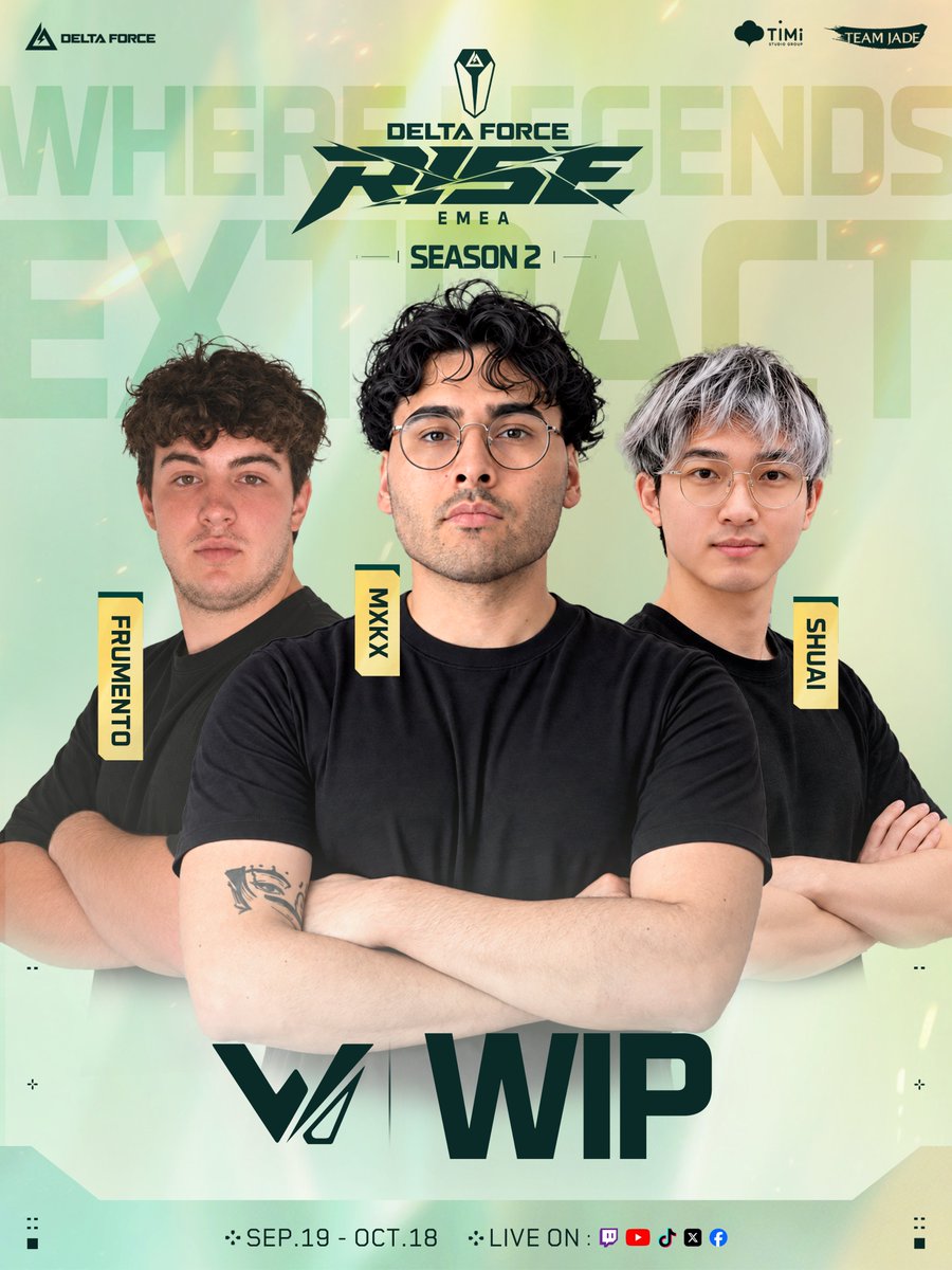 DFGameEsports's tweet photo. Meet your RISE Series EMEA S2 teams — 3/3

VASA
@WIP_EsportsTeam
@WLGgr
@9zTeam

The final four complete the EMEA lineup.

See you on September 19.

#DeltaForce #DFesports #DFRise https://t.co/oi0L0UOGWB