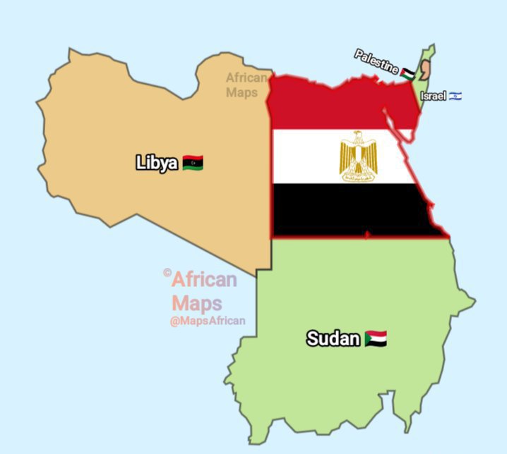 MapsAfrican's tweet photo. Fun Fact: Egypt 🇪🇬 is the only African country located in two continents. It shares borders with Libya 🇱🇾 and Sudan 🇸🇩 in Africa, and with Palestine 🇵🇸 and Israel in Asia. https://t.co/bbuX3AIslU