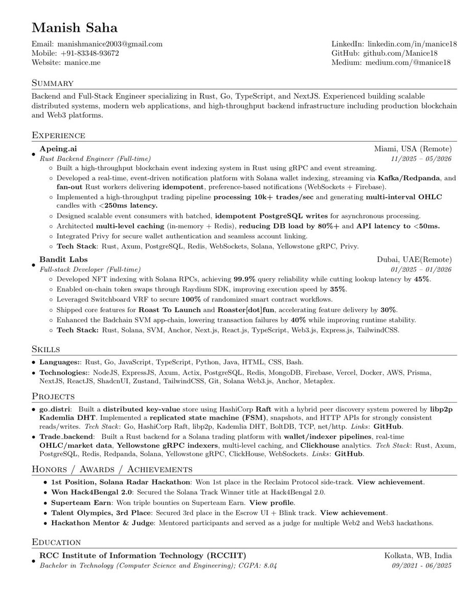 Manice18heree's tweet photo. Still looking for onsite opportunities in Bangalore 

Open to Backend/Full-stack roles and happy to work across the stack.

If your team is hiring or you know someone I should talk to, please DM me!

Would really appreciate any leads or referrals 

Resume attached — RTs welcome! https://t.co/pvuFknHg7j