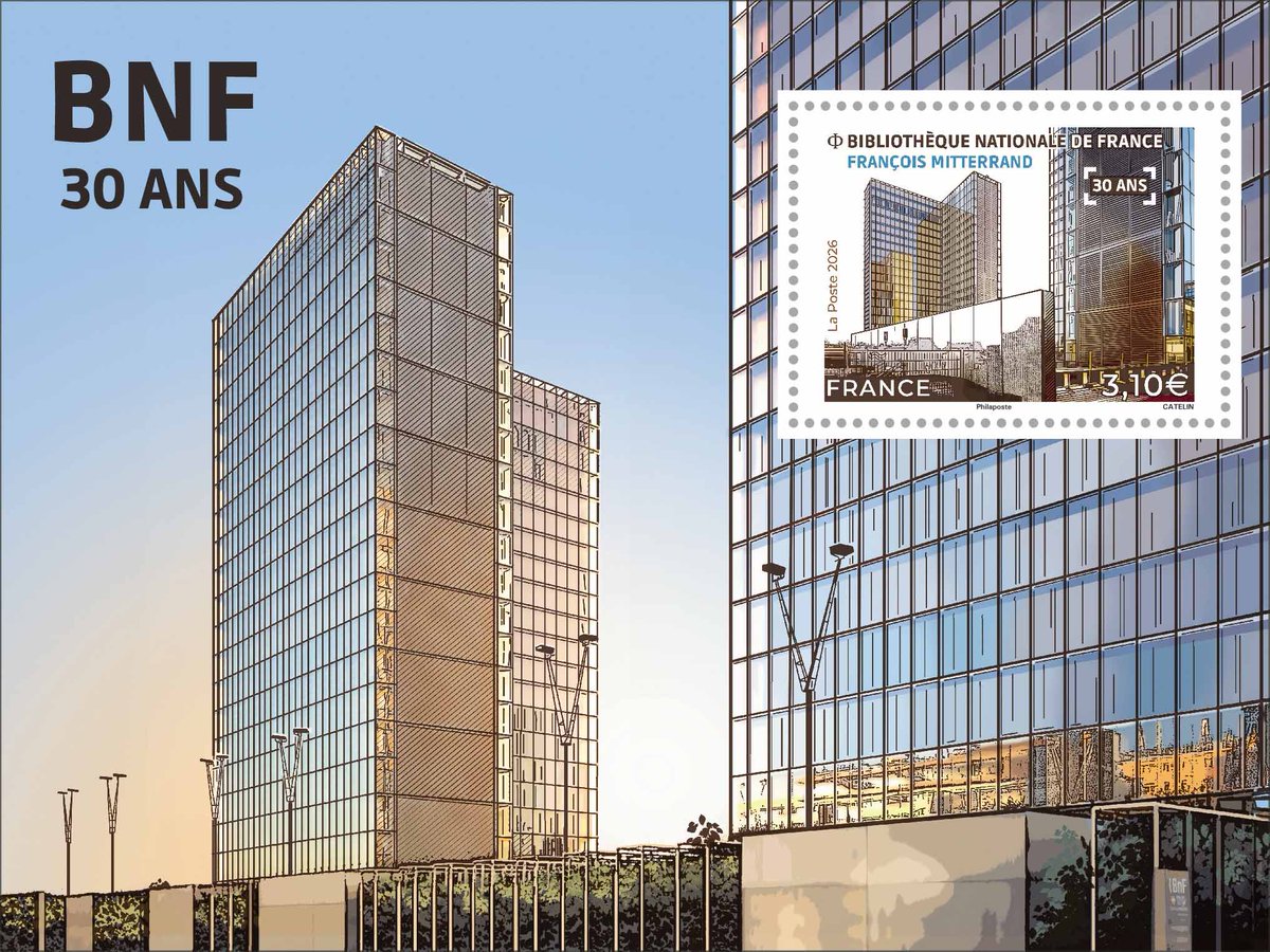 toutsurletimbre's tweet photo. 🆕Le 9 novembre 2026, La Poste émet un bloc d’un #timbre et un souvenir philatélique célébrant les 30 ans de la Bibliothèque nationale de France (BnF) sur son site François-Mitterrand.

#philatelie #patrimoine @Paris @laBnF @GroupeLaPoste @MinistereCC https://t.co/weeY4ulRob