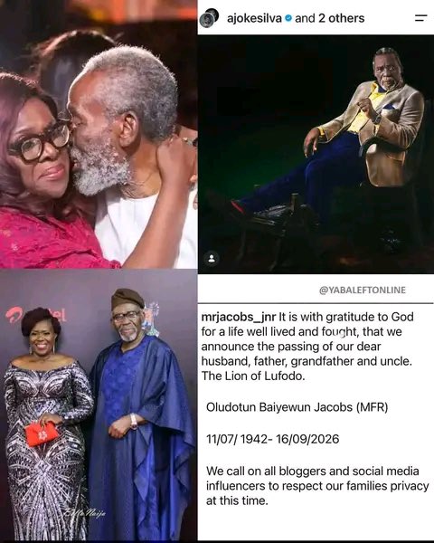 rovatelmedia's tweet photo. Veteran Nollywood Actor Olu Jacobs has passed away today the 16th day of September 2026 at the Age of 84💔🥹

Rest well legend🕊️🕊️

#OluJacobs
#rovatelnews https://t.co/7QpL7rTFzF