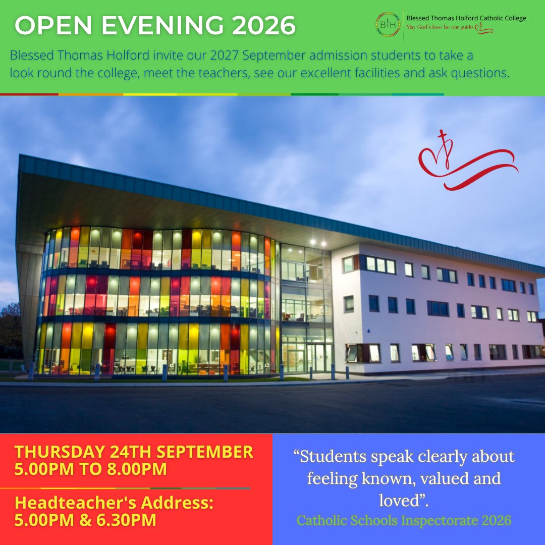 altrinchamtoday's tweet photo. 🏫 Blessed Thomas Holford Catholic College is opening its doors to prospective students and families this week.

The Altrincham school, recently rated Outstanding by the Catholic Schools Inspectorate, will hold its Main School Open Evening on Thursday 24 September from 5pm to 8pm.

Families can tour the college, meet staff and students and find out more about its facilities, subjects and extracurricular opportunities.

No booking required.