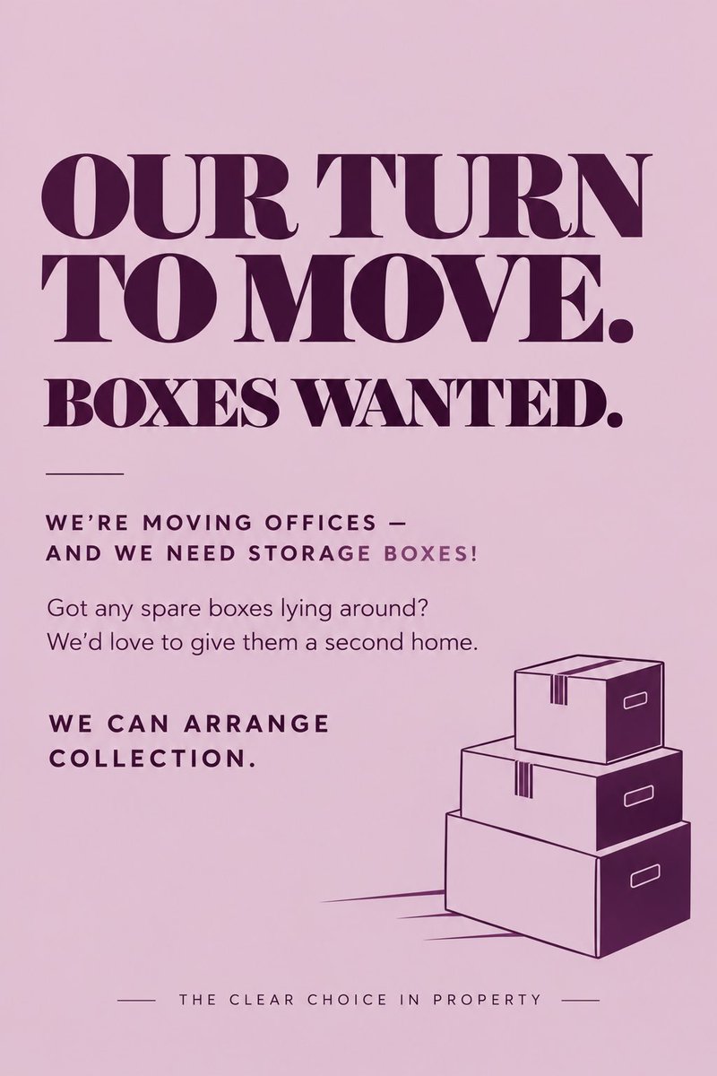GlassEstAgents's tweet photo. We’re packing up 22 years’ worth of stuff and heading into our new home!

We’re looking for large boxes 📦 if any local businesses have any going spare, we’d love to give them a new home too!

#TheClearChoiceInProperty https://t.co/gPBa7yHgoF
