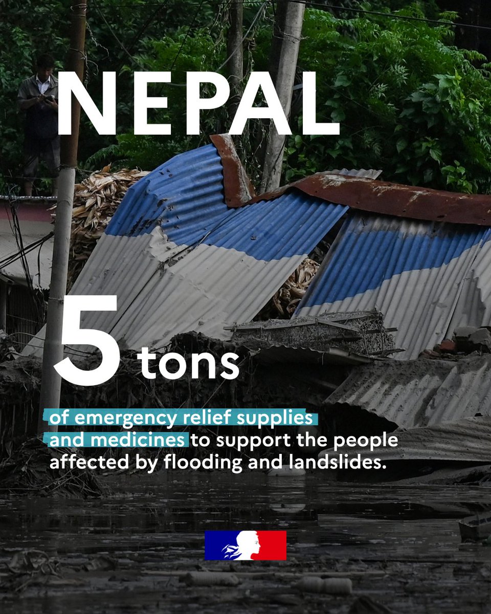 francediplo_EN's tweet photo. 🇳🇵🇫🇷 In the wake of the floods and landslides in Nepal, France provided 5 tons of emergency relief supplies and medicines to support affected populations. This aid supports the on-the-ground efforts of local authorities, the Nepal Red Cross Society, UNICEF and French NGOs. https://t.co/tLXmEksIW2