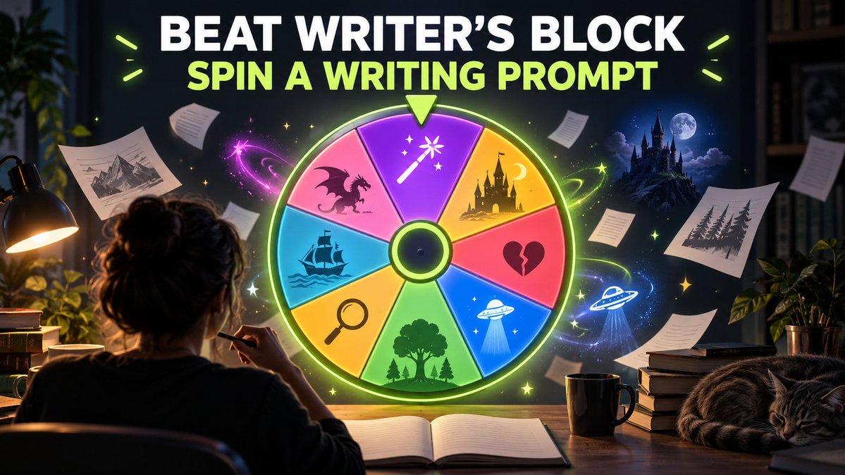 LetsSpinapp's tweet photo. Staring at a blank page? 🎡✍️

Spin the Writing Prompt Wheel and get an instant idea-from hidden doors to worlds without gravity. 

Free, fast, and no sign-up.

Try it:
 https://t.co/kOyMLRYRzG

#WritingCommunity #CreativeWriting https://t.co/oHtJqb19ti