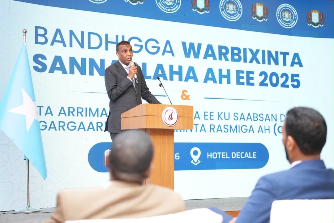 sntvnews1's tweet photo. In his speech at the 2025 Annual Report of the Ministry of Finance, PM @HamzaAbdiBarre congratulated @MoF_Somalia and Minister @BihiEgeh for playing a major role in the sustainable development of the country. He applauded the ongoing progress of economic reforms and urged that it be redoubled to address the challenging external shocks we are facing.