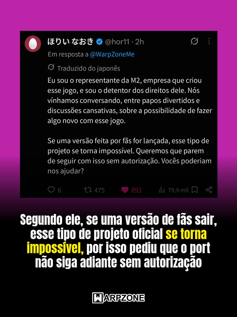 WarpZoneMe's tweet photo. Presidente da M2, Naoki Horii, pede ajuda da WarpZone sobre um port não autorizado, elei quer que o port de GG Aleste 3 para Mega Drive da Blast Processing Arcade não siga sem autorização. Mais: https://t.co/T7LDXAQFiX

#GGAleste3 #MegaDrive #WarpZone https://t.co/YcVoJk2A2U