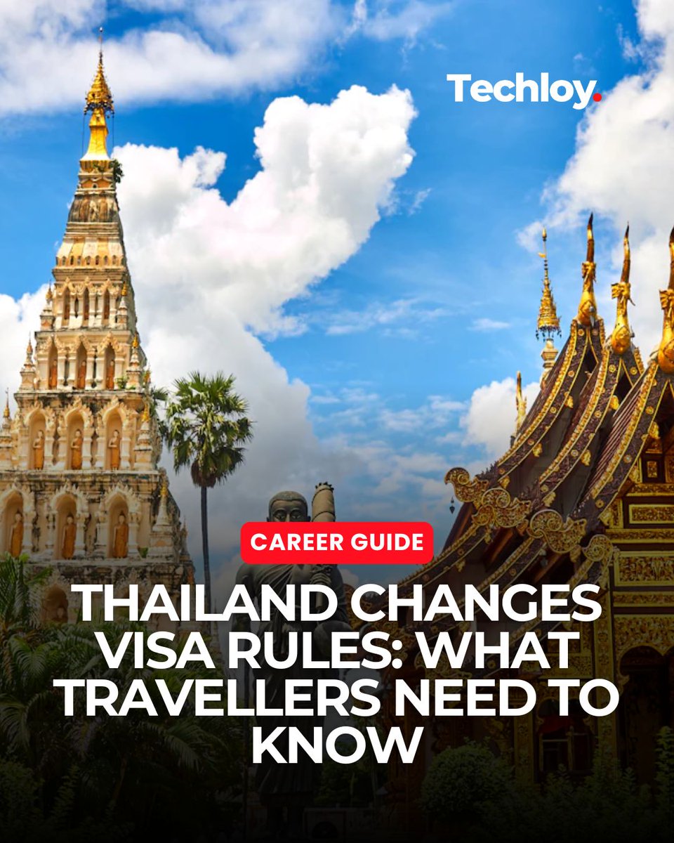 techloy's tweet photo. Planning a trip to Thailand? The visa rules just changed.

Visa-free stays for eligible travellers have been cut from 60 days to 30, while only three nationalities can now get Visa on Arrival.

And 21 nationalities have lost visa-free access entirely.

Here’s what you need to know before you travel 👇
https://t.co/D9L88vsanU 

#Thailand #Travel #Visa #TravelTips