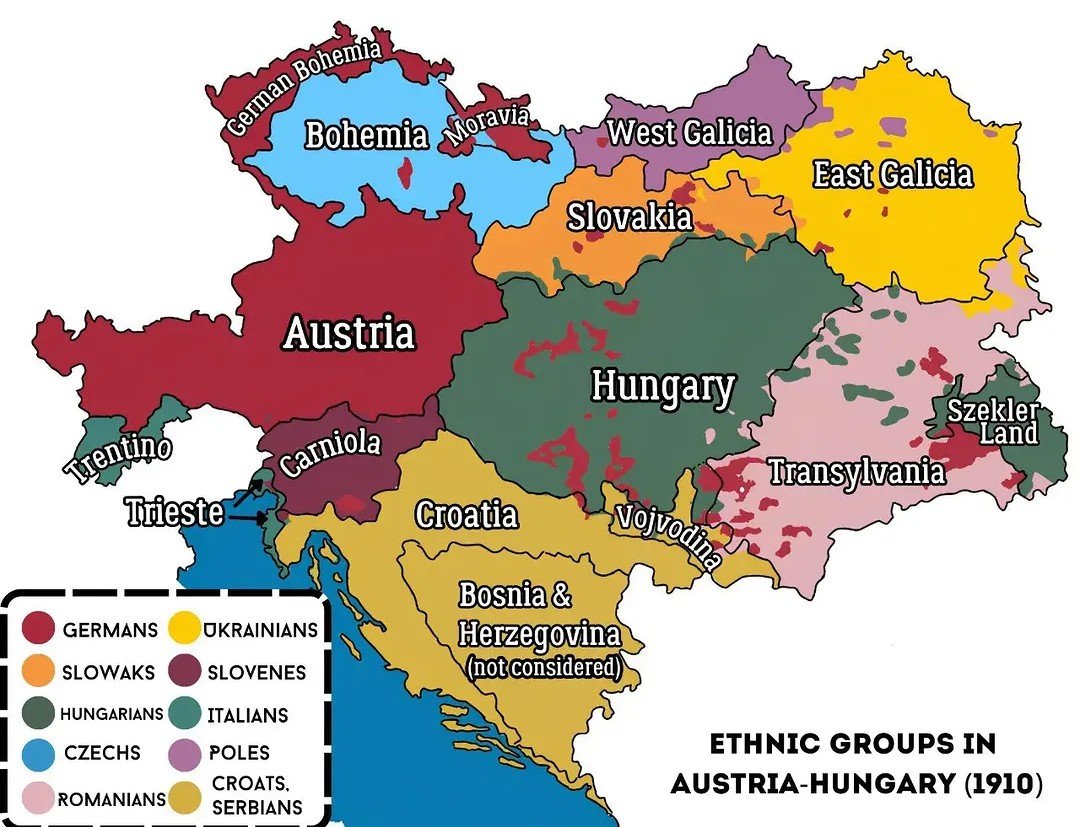 infodexx's tweet photo. Ethnic groups in Austria-Hungary, 1910. https://t.co/vTY30eEd05