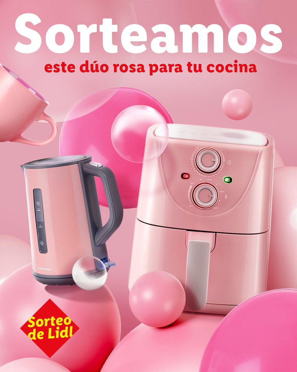 lidlespana's tweet photo. 🩷 ¡SORTEAMOS ESTE DÚO PARA TU COCINA 🩷

A partir de ahora vas a ver la vida de color de rosa. Sorteamos una freidora de aire muy cuqui y un hervidor a juego. ¿Puede ser más perfecto?

⁣Participa así:
⁣
1️⃣ Sigue a @lidlespana⁣
2️⃣ Comenta con un 🩷 si este dúo rosa te ha conquistado
3️⃣ Usa el hashtag #LaVidaEnRosaConLidl 
⁣
🔗 Consulta las BBLL's en el siguiente enlace: https://t.co/gb98yNLq7I