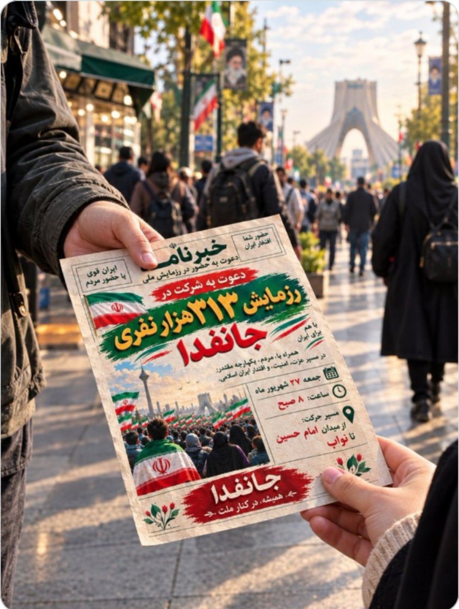 315mohammad133's tweet photo. حضور مردم قدرت،ایران است 
رزمایش ۳۱۳هزار جانفدای ایران❤️
زمان: جمعه ۲۷ شهریور ماه از ساعت ۸ صبح
مکان: تهران، از میدان امام حسین(ع) تا بزرگراه شهید نواب صفوی

#رزمایش_313هزار_جانفدای_ایران https://t.co/7IH9JvigOJ