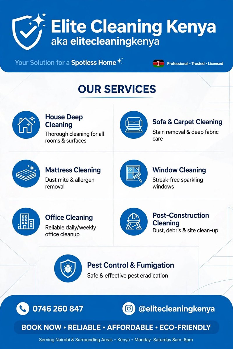 elitecleaningke's tweet photo. Same day service available https://t.co/A2zgUO9mAX