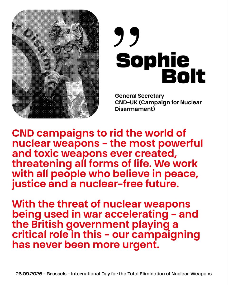 nonukesbe's tweet photo. One of our speakers on 26.09 in Brussels : Sophie Bolt, General Secretary @CNDuk (Campaign for Nuclear Disarmament)

Brussels • International Day for the Total Elimination of Nuclear Weapons

📝 Registrations: https://t.co/uEFBy3HVd4 https://t.co/LfuHULkyKH