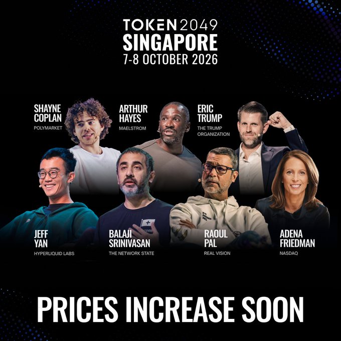 ShowUpMini's tweet photo. 🚨 TOKEN2049 Singapore 2026 – Last Chance to Book!

Only three weeks to go. The global crypto industry meets at Marina Bay Sands, 7–8 October, for the world's largest crypto event.

⏰ Book by Wednesday, 23 September before the final price increase!

🔥 Exclusive 10% discount code: SHOWUP
👉 Get your tickets now: https://t.co/rCN5yPVWAj

Limited spots – secure yours today!