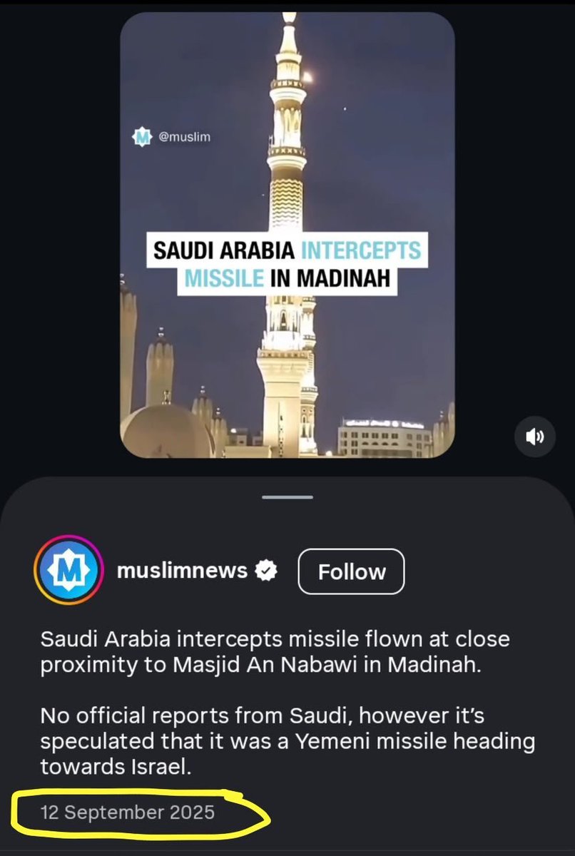 SoftWarNews's tweet photo. 🇸🇦🇾🇪 Arab Saudi kembali meluncurkan kampanye propaganda besar-besaran yang mengklaim bahwa kelompok Houthi menargetkan situs suci Mekkah.

Pihak Saudi telah berulang kali menggunakan taktik ini selama bertahun-tahun, padahal sasaran utama Houthi sebenarnya adalah pangkalan-pangkalan militer di sekitarnya.

Tujuan dari propaganda yang direkayasa ini adalah untuk memicu kemarahan terhadap Houthi dan menggalang dukungan dari dunia Muslim—dukungan yang kian memudar bagi Arab Saudi akibat kerja sama eratnya dengan AS dan Israel.

Video yang sedang beredar hari ini (seperti tweet di bawah ini) sebagai rekaman serangan di Madinah, sebenarnya berasal dari September 2025.  

Video tersebut tidak memiliki hubungan dengan insiden apa pun hari ini. 

Video tersebut sudah lama dan sedang disajikan untuk menggiring persepsi publik bahwa Yaman menyerang Mekah.
