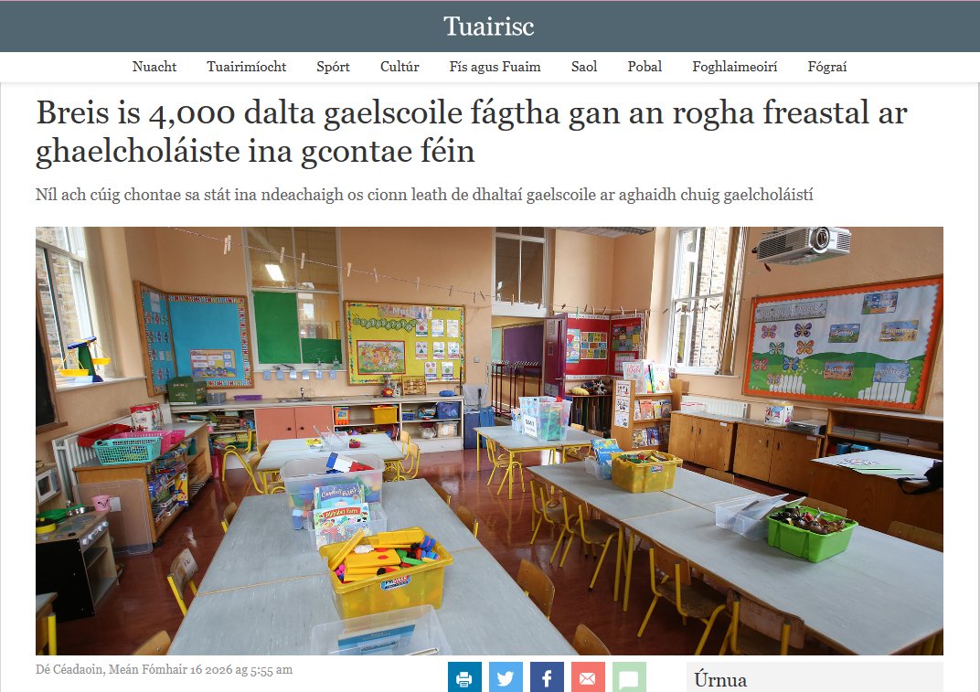 CnaG's tweet photo. Tá an ceart chun oideachais trí mheán na Gaeilge á shéanadh ar pháistí mar gheall ar a gcód poist🚨

Le 5 bliana anuas, ní raibh Gaelcholáiste ina gcontae féin ag breis & 4,000 dalta Gaelscoile chun leanúint lena gcuid oideachais trí Ghaeilge.

Tá sprioc intomhaiste uainn go mbeadh 20% de dhaltaí in oideachas lán-Ghaeilge faoi 2050. @Education_Ire