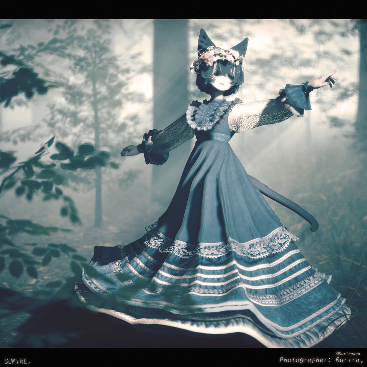 amakayuya's tweet photo. ━━━━━━━━━━━━━
✦ Release RT Event & Sale ✦
━━　Sumire。

影が深まる黄昏、静寂の森をひっそりと開く——
上品さを纏う新作衣装『Sumire。』リリース🪻

https://t.co/d70hYX0ZoK

―

🎁RTプレゼント企画
本アカウント（ @amakayuya  ）をフォロー＆本ポストをリポストで、抽選で３名様に本衣装をプレゼント

※商品ページの「スキ❤」数が150増えるごとに当選者枠を1名追加！

・応募〆切：9月19日（土）18:59まで

―

🛒発売記念セール（〜9月29日 18:59まで）
・フルパック：3,500円 ➔ 3,100円
・単体版  ：1,800円 ➔ 1,600円

※詳細はBOOTH商品ページにてご確認いただけます。

あなたの心にも、ひとしずくのすみれが咲きますように🪻
#VRChat #booth_pm