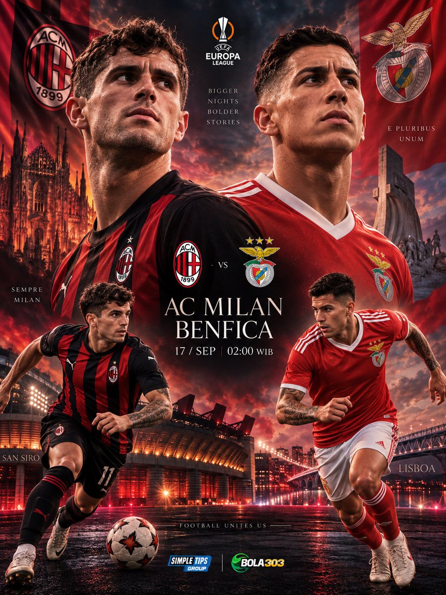 SimpleTipsBet's tweet photo. Jadwal Bola 17 September 2026! ⚽🔥
⚽ Anderlecht vs Lyon 
⚽ AC Milan vs Benfica
⚽ Manchester United vs Brighton 
⚽ Barcelona vs Racing Santander 
Simak prediksi skor, susunan pemain, dan berita sepak bola terbaru hanya di sini! BOLA303 https://t.co/Suckh5QeLA