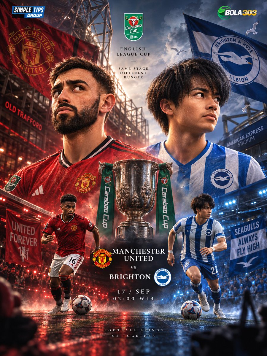 SimpleTipsBet's tweet photo. Jadwal Bola 17 September 2026! ⚽🔥
⚽ Anderlecht vs Lyon 
⚽ AC Milan vs Benfica
⚽ Manchester United vs Brighton 
⚽ Barcelona vs Racing Santander 
Simak prediksi skor, susunan pemain, dan berita sepak bola terbaru hanya di sini! BOLA303 https://t.co/Suckh5QeLA