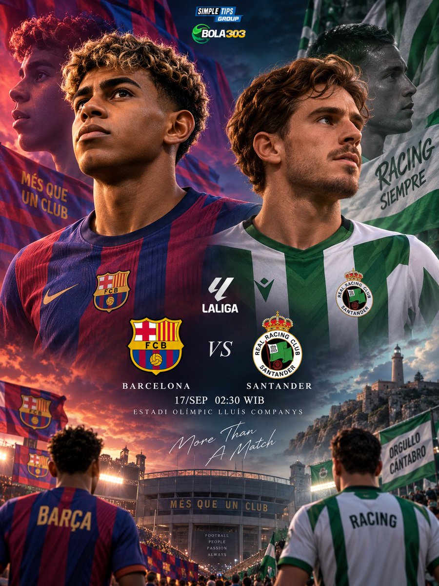 SimpleTipsBet's tweet photo. Jadwal Bola 17 September 2026! ⚽🔥
⚽ Anderlecht vs Lyon 
⚽ AC Milan vs Benfica
⚽ Manchester United vs Brighton 
⚽ Barcelona vs Racing Santander 
Simak prediksi skor, susunan pemain, dan berita sepak bola terbaru hanya di sini! BOLA303 https://t.co/Suckh5QeLA