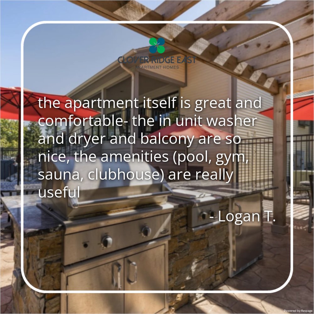 cloverridgeast's tweet photo. Thank you for the kind words. We’re glad the in-unit washer and dryer, balcony, pool, gym, sauna, and clubhouse all made a good impression. https://t.co/BWSBaktskL