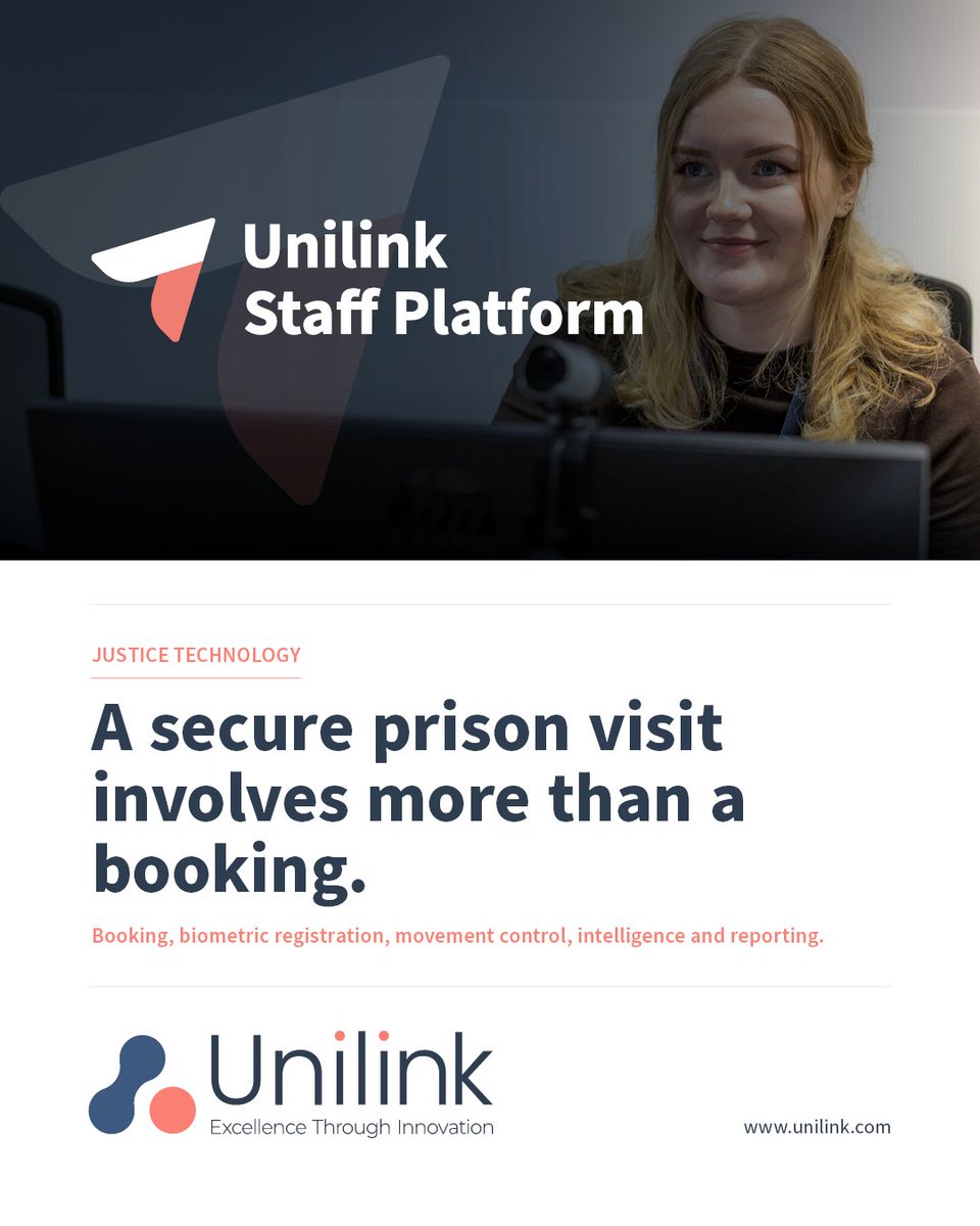 UnilinkSW's tweet photo. A secure prison visit involves more than a booking. Unilink’s Secure Visits Management solution manages the full visits journey, from booking and biometric registration to movement control, intelligence and reporting. Used across 75% of UK prisons. https://t.co/NEPMh9ACXu https://t.co/4PHaISHLvB