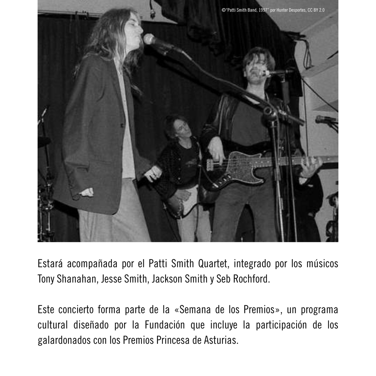fpa's tweet photo. Se cumplen 50 años de la primera actuación en España de Patti Smith y queremos celebrarlo junto a ella en una cita muy especial.

El próximo 20 de octubre, la «madrina del punk» se subirá al escenario del Teatro Jovellanos de Gijón para ofrecer un concierto gratuito con motivo del Premio Princesa de Asturias de las Artes 2026, coincidiendo, además, con el cincuenta aniversario del primer recital que ofreció en nuestro país en 1976.

La presentación completa del programa de la «Semana de los Premios», así como el proceso de inscripción, tendrá lugar en las próximas semanas a través de nuestra web y redes sociales.

Más información: https://t.co/CY3AY53VnJ

#PremiosPrincesadeAsturias #PattiSmith #Concierto #SemanadelosPremios