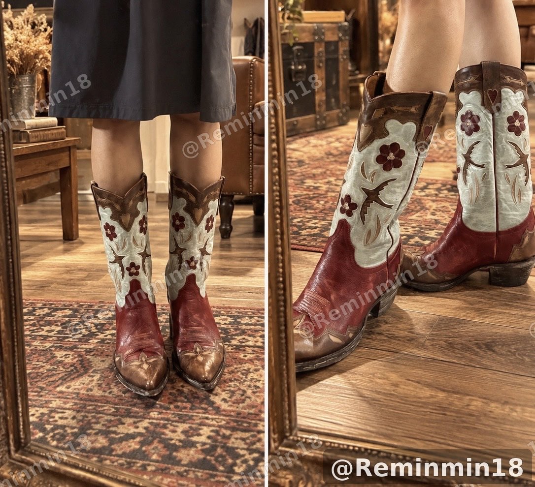 Remimin18's tweet photo. めっっっっちゃ可愛いブーツに出会ってしまった👢♡♡
アメリカから仕入れたメキシコ製のヴィンテージブーツ👢完全に一目惚れの衝動買いだったけど買って本当に良かった🥰 可愛い〜〜〜
このブーツに合わせたコーデでお出かけするのが楽しみ♡♡
写真は自宅で撮って背景はAI加工です🫶 https://t.co/OKRLpyZxod