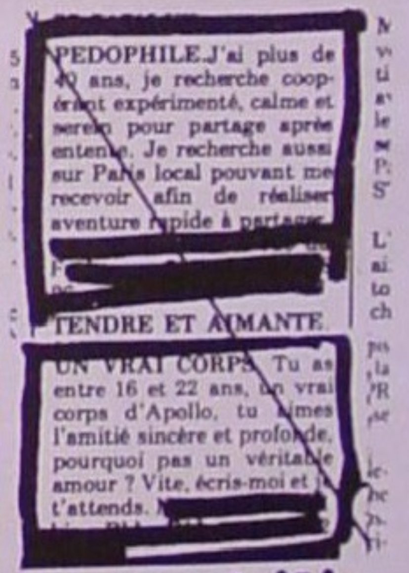 StefanMark6x's tweet photo. @franceinfo Le @partisocialiste n’a aucun pbm avec la pédophilie, les élites gauchistes ont couvert ou pratiqué la pédophilie #OlivierDuhamel #CohnBendit #JackLang #FrédéricMitterrand #PierreBergé
@libe a publié pdt des années des petites annonces pédo!
@Anne_Hidalgo a honoré Guy Hocquenghem https://t.co/jbfdTxpPqF