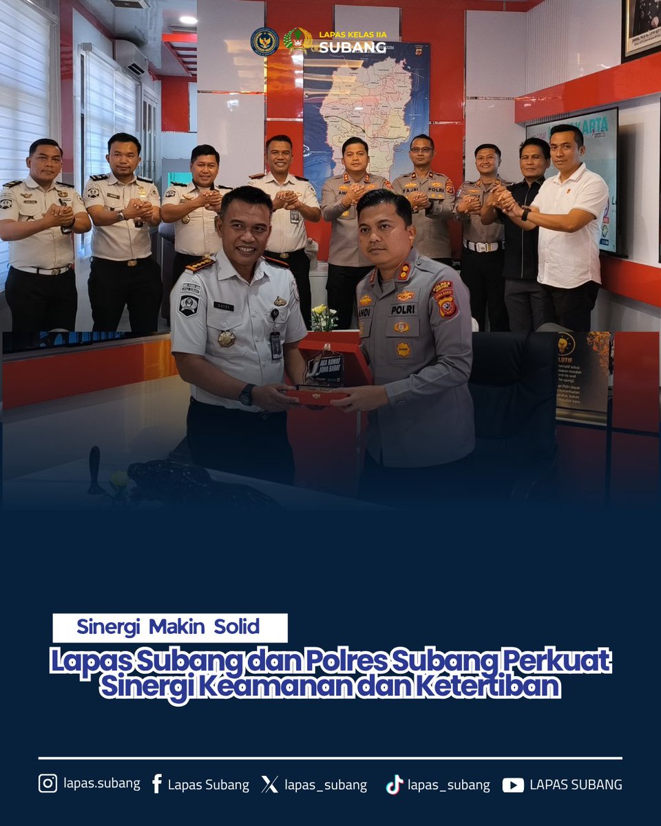 lapas_subang's tweet photo. 🤝 Perkuat Sinergi, Jaga Kamtib!

Lapas Kelas IIA Subang melaksanakan kegiatan Sambang dengan Polres Subang sebagai upaya mempererat komunikasi, koordinasi, dan kolaborasi dalam menjaga keamanan dan ketertiban. https://t.co/CYkonPHSma