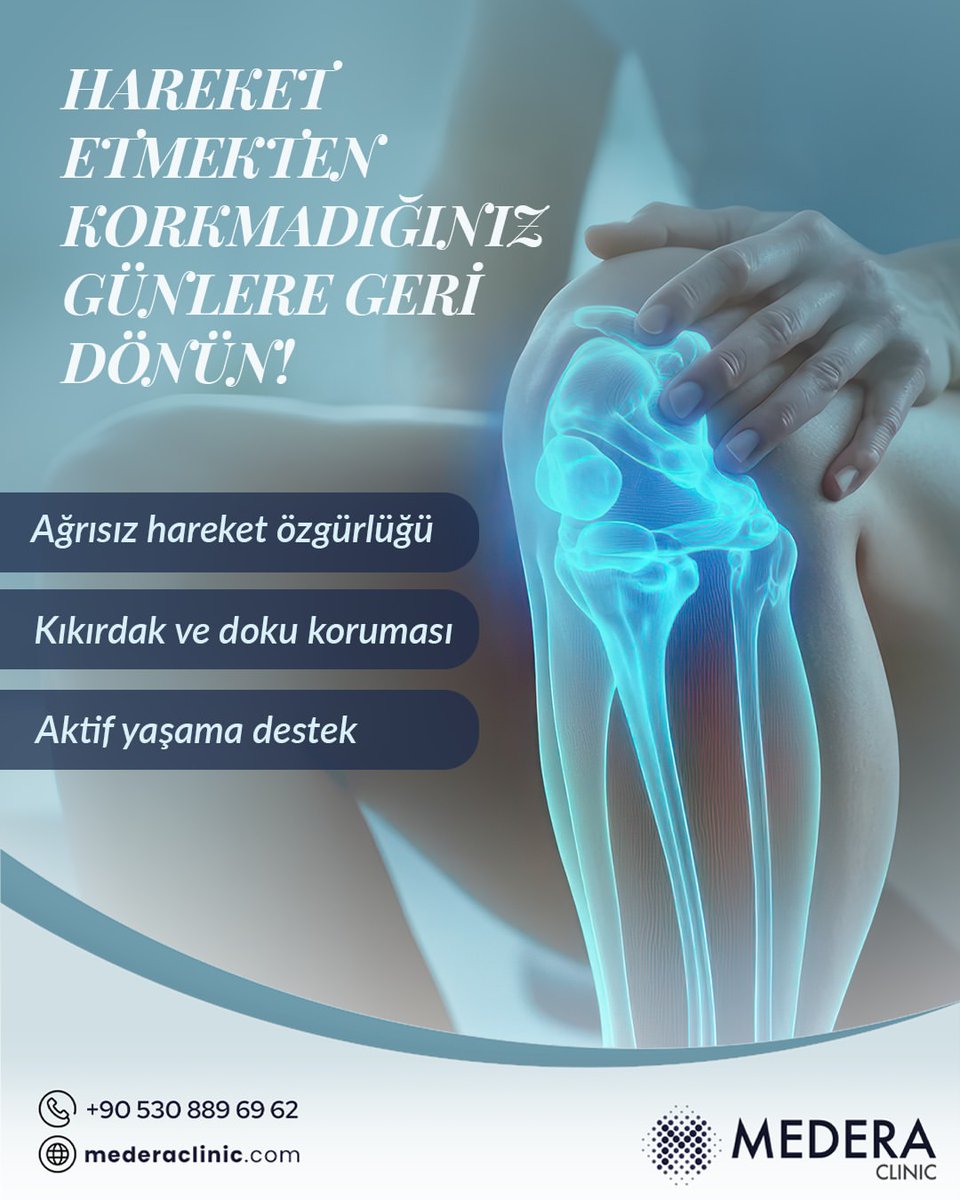 MederaClinic's tweet photo. Hareket özgürlüğünüzü geri kazanmak, günlük yaşam kalitenizi artırmakla başlar. 🦵✨
Eklem ve doku sağlığına yönelik kişiye özel yaklaşımlar; ağrının azaltılması, hareket kabiliyetinin desteklenmesi ve aktif yaşama dönüş sürecine katkı sağlamayı hedefler. https://t.co/26K99f8B4I