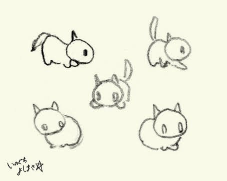ino_choko's tweet photo. お絵描き♪
ねこの練習。黒猫ミーシャ。
注意を向けたり、構えたり。
にゃにゃにゃっ！

（原画はいずれも1cm未満のらくがき）

＃イラスト　#cat　#鉛筆画 https://t.co/AXTJksLJxi