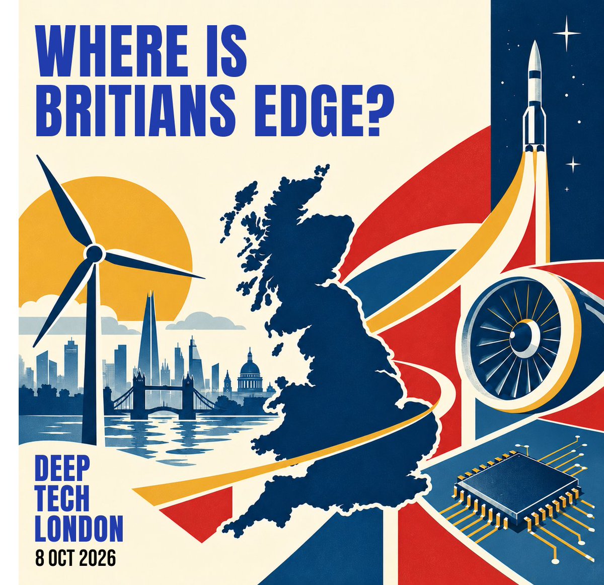 DeepTechLdn's tweet photo. Where is Britain's edge?

That's one of the big questions we're tackling at the Deep Tech London Summit on 8 October. 

A new generation of British founders is building hard tech, and we're putting them in one room with the investors, researchers and operators who back them. 

We want to hear from all of them on where Britain can lead and what we should build next.

Apply to attend at https://t.co/7jYFirfbRN