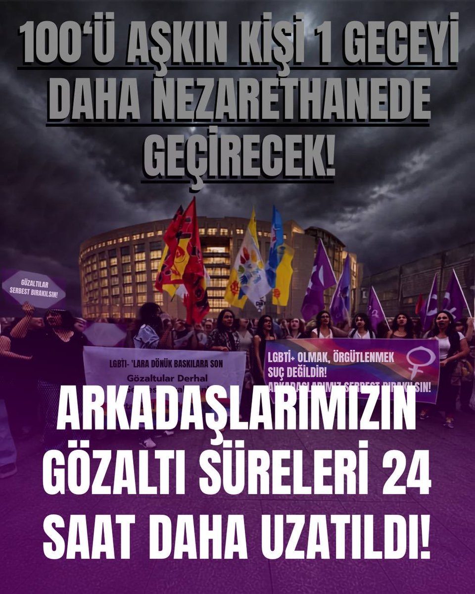 Leblebidend3mir's tweet photo. 🚨ARKADAŞLARIMIZ BİR GECEYİ DAHA NEZARETHANEDE GEÇİRECEK! 

Dün Çağlayan Adliyesi’nde “Ailem Güvende” adlı nefret operasyonlarına karşı sesini yükselttikleri için 2’si yoldaşımız 100’ü aşkın arkadaşımız 24 saat daha gözaltında kalacak. 

Nefrete inat sokaklardan kampüslere varoluşlarımızı haykırmaya devam edeceğiz! 🏳️‍🌈🏳️‍⚧️