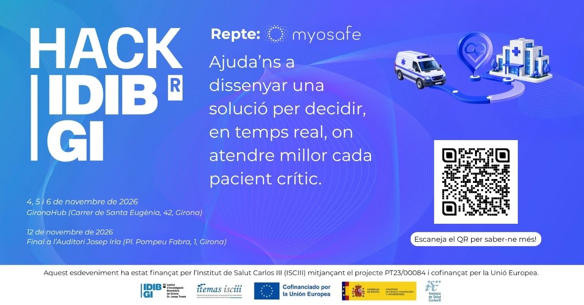 idibgi's tweet photo. 💡L'IDIBGI organitza el HACKIDIBGI 2026, el Hackathon d’Innovació en Salut

Professionals sanitaris, personal investigador i estudiants treballaran en equips multidisciplinaris per dissenyar solucions innovadores que ajudin a optimitzar l’atenció als pacients crítics. https://t.co/zFS4Jisuvn