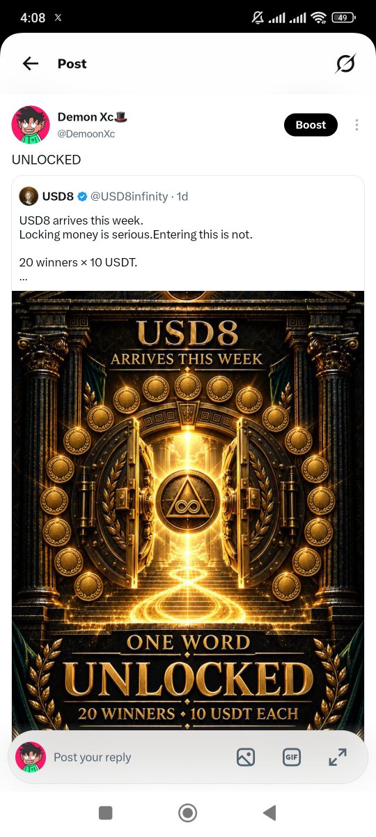 DemoonXc's tweet photo. @USD8infinity Appreciate this, @USD8infinity!
UNLOCKED and ready. 🚀 https://t.co/jn73TQxRVw